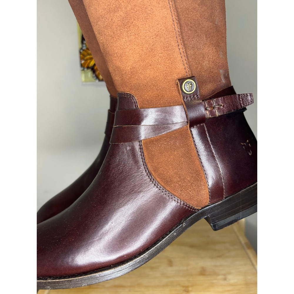Frye Womens Leather Suede Tall Riding Boots Brown Mixed Media Equestrian 16in - Picture 8 of 11